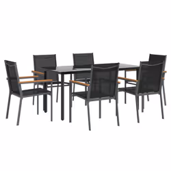 vidaXL Garden Dining Set Outdoor Table and Chairs Black Textilene and Steel - 160 cm table length/ 6 piece