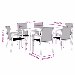 vidaXL Garden Dining Set Outdoor Table and Chairs Black Textilene and Steel - 160 cm table length/ 6 piece