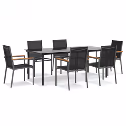 vidaXL Garden Dining Set Outdoor Table and Chairs Black Textilene and Steel - 6 piece