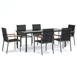 vidaXL Garden Dining Set Outdoor Table and Chairs Black Textilene and Steel - 6 piece