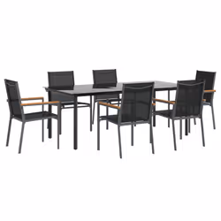 vidaXL Garden Dining Set Outdoor Table and Chairs Black Textilene and Steel - 6 piece
