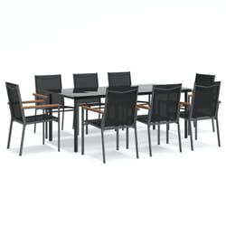 vidaXL Garden Dining Set Outdoor Table and Chairs Black Textilene and Steel - 8 piece