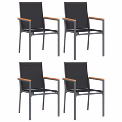 vidaXL Garden Chairs Outdoor Chair Seat Armchair Black Textilene and Steel - 4 pcs
