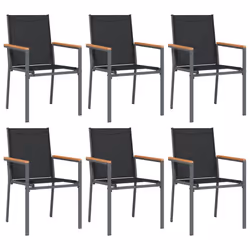 vidaXL Garden Chairs Outdoor Chair Seat Armchair Black Textilene and Steel - 6 pcs