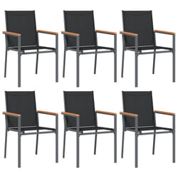 vidaXL Garden Chairs Outdoor Chair Seat Armchair Black Textilene and Steel - 6 pcs