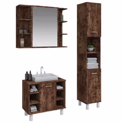 vidaXL Bathroom Furniture Set Vanity Unit Sink Unit 3 Piece Engineered Wood - smoked oak - Additional view 2