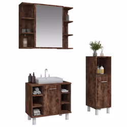 vidaXL Bathroom Cabinet Set 3 Piece Smoked Oak Engineered Wood Sink Cabinet - Additional view 2