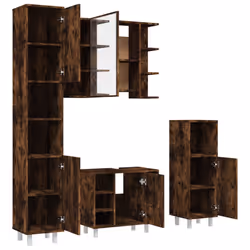 vidaXL Bathroom Cabinet Set 4 Piece Smoked Oak Engineered Wood Sink Cabinet - Additional view 4