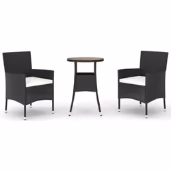 vidaXL Garden Bistro Set Outdoor Dining Set with Cushions Black Poly Rattan - 3 piece