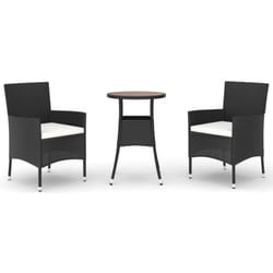 vidaXL Garden Bistro Set Outdoor Dining Set with Cushions Black Poly Rattan - 3 piece