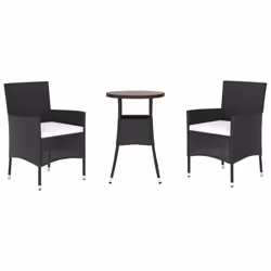 vidaXL Garden Bistro Set Outdoor Dining Set with Cushions Black Poly Rattan - 3 piece
