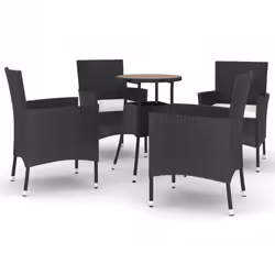 vidaXL Garden Bistro Set Outdoor Dining Set with Cushions Black Poly Rattan - 5 piece