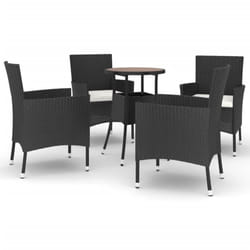 vidaXL Garden Bistro Set Outdoor Dining Set with Cushions Black Poly Rattan - 5 piece