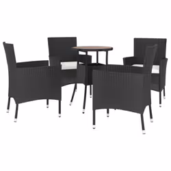 vidaXL Garden Bistro Set Outdoor Dining Set with Cushions Black Poly Rattan - 5 piece