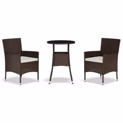 vidaXL Garden Bistro Set with Cushions Outdoor Dining Set Bar Set Poly Rattan - 3 pcs