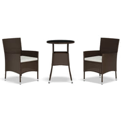 vidaXL Garden Bistro Set with Cushions Outdoor Dining Set Bar Set Poly Rattan - 3 pcs