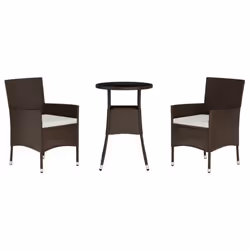 vidaXL Garden Bistro Set with Cushions Outdoor Dining Set Bar Set Poly Rattan - 3 pcs