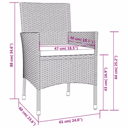 vidaXL Garden Bistro Set with Cushions Outdoor Dining Set Bar Set Poly Rattan - 3 pcs - Additional view 9