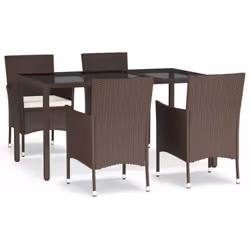 vidaXL Garden Dining Set with Cushions Outdoor Dining Set Chair Poly Rattan - 150 cm table length/ 4 piece