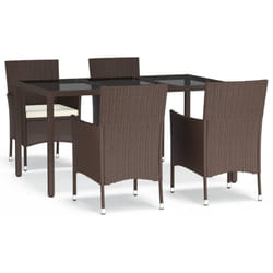 vidaXL Garden Dining Set with Cushions Outdoor Dining Set Chair Poly Rattan - 150 cm table length/ 4 piece