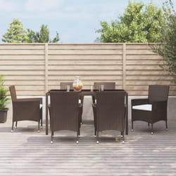 vidaXL Garden Dining Set Bistro Set with Cushions 7 Piece Brown Poly Rattan
