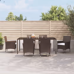vidaXL Garden Dining Set Bistro Set with Cushions 7 Piece Brown Poly Rattan