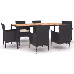 vidaXL Garden Dining Set Outdoor Table Set with Cushions Black Poly Rattan - 7 piece