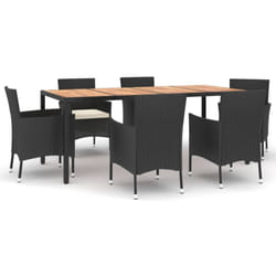 vidaXL Garden Dining Set Outdoor Table Set with Cushions Black Poly Rattan - 7 piece