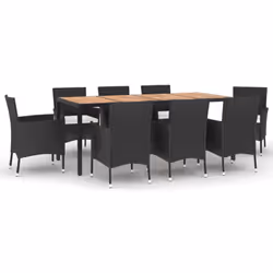 vidaXL Garden Dining Set Outdoor Table Set with Cushions Black Poly Rattan - 9 piece