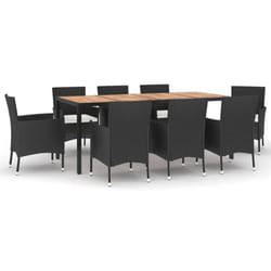 vidaXL Garden Dining Set Outdoor Table Set with Cushions Black Poly Rattan - 9 piece