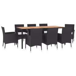 vidaXL Garden Dining Set Outdoor Table Set with Cushions Black Poly Rattan - 9 piece