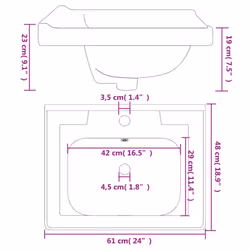 vidaXL Bathroom Sink Toilet Basin Sink Wash Basin White Rectangular Ceramic - 61 x 48 x 23 cm