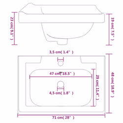 vidaXL Bathroom Sink Toilet Basin Sink Wash Basin White Rectangular Ceramic - 71 x 48 x 23 cm