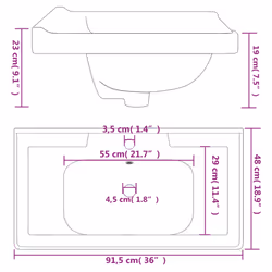 vidaXL Bathroom Sink Toilet Basin Sink Wash Basin White Rectangular Ceramic - 91.5 x 48 x 23 cm - Additional view 9