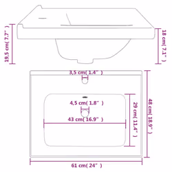 vidaXL Bathroom Sink Toilet Basin Sink Wash Basin White Rectangular Ceramic - 61 x 48 x 19.5 cm - Additional view 9
