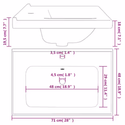 vidaXL Bathroom Sink Toilet Basin Sink Wash Basin White Rectangular Ceramic - 71 x 48 x 19.5 cm