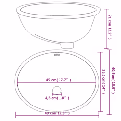 vidaXL Bathroom Sink Basin Sink Wash Basin Toilet Basin White Oval Ceramic - 49 x 40.5 x 21 cm