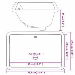 vidaXL Bathroom Sink Basin Sink Toilet Wash Basin White Rectangular Ceramic - 55.5 x 37.5 x 19 cm