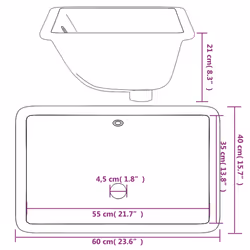 vidaXL Bathroom Sink Basin Sink Toilet Wash Basin White Rectangular Ceramic - 60 x 40 x 21 cm
