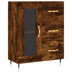 vidaXL Sideboard Storage Cabinet Cupboard High Gloss White Engineered Wood - smoked oak