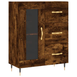 vidaXL Sideboard Storage Cabinet Cupboard High Gloss White Engineered Wood - smoked oak