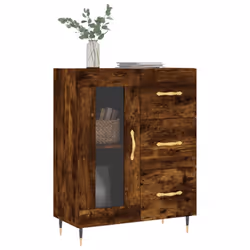 vidaXL Sideboard Storage Cabinet Cupboard High Gloss White Engineered Wood - smoked oak