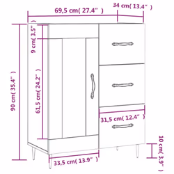 vidaXL Sideboard Storage Cabinet Cupboard High Gloss White Engineered Wood - smoked oak