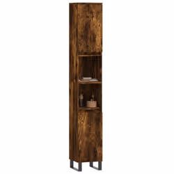 vidaXL Bathroom Cabinet Vanity Unit Highboard Cupboard White Engineered Wood - smoked oak - Additional view 2