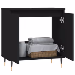 vidaXL Bathroom Cabinet Vanity Unit Cupboard High Gloss White Engineered Wood - black - Additional view 2