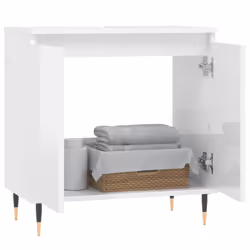 vidaXL Bathroom Cabinet Vanity Unit Cupboard High Gloss White Engineered Wood - Additional view 2
