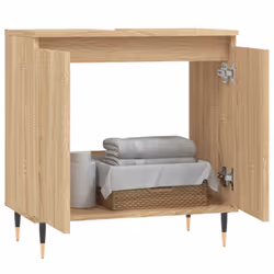 vidaXL Bathroom Cabinet Vanity Unit Cupboard High Gloss White Engineered Wood - sonoma oak - Additional view 2