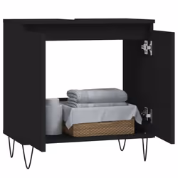 vidaXL Bathroom Cabinet Vanity Unit Highboard Cupboard White Engineered Wood - black
