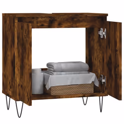vidaXL Bathroom Cabinet Vanity Unit Highboard Cupboard White Engineered Wood - smoked oak - Additional view 2