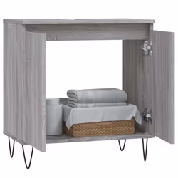vidaXL Bathroom Cabinet Vanity Unit Highboard Cupboard White Engineered Wood - grey sonoma - Additional view 2